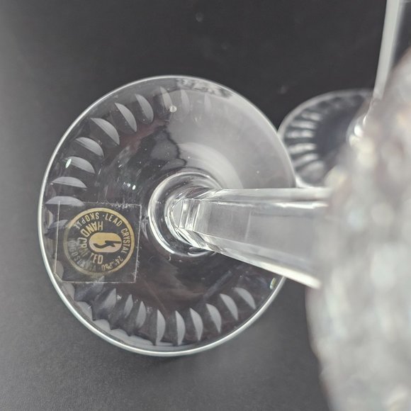 2) Fine Etched Floral Cut Crystal Wine Cocktail Glasses 6 3/4" Yugoslavia 6oz - Picture 4 of 12